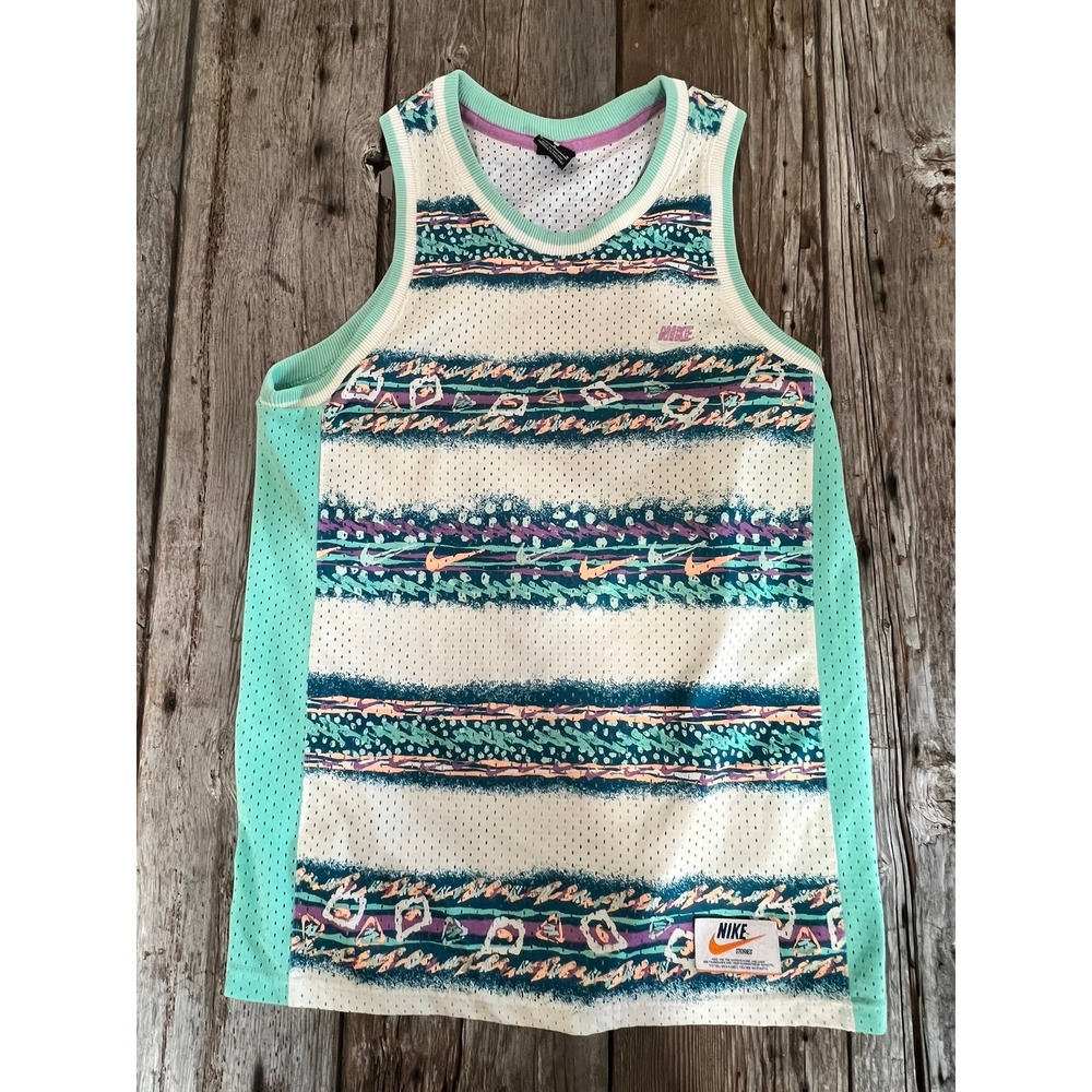 Nike Dri-FIT Basketball Jersey Mens Medium Teal Purple 90s Retro Mesh Tank Top